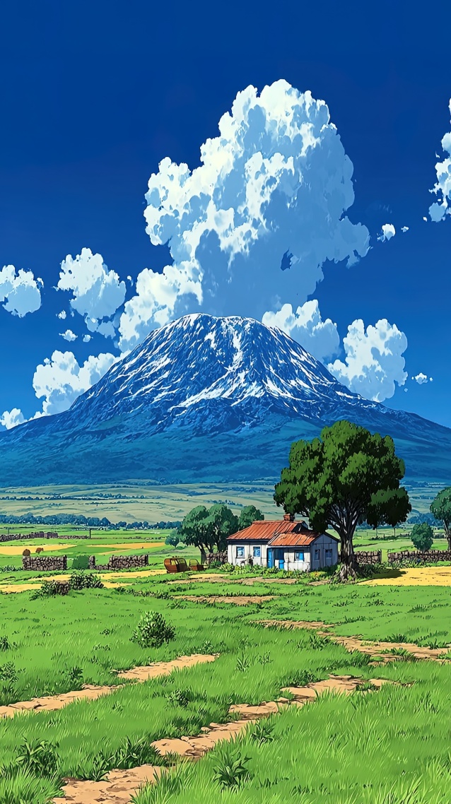 蓝天阳光草原小屋
