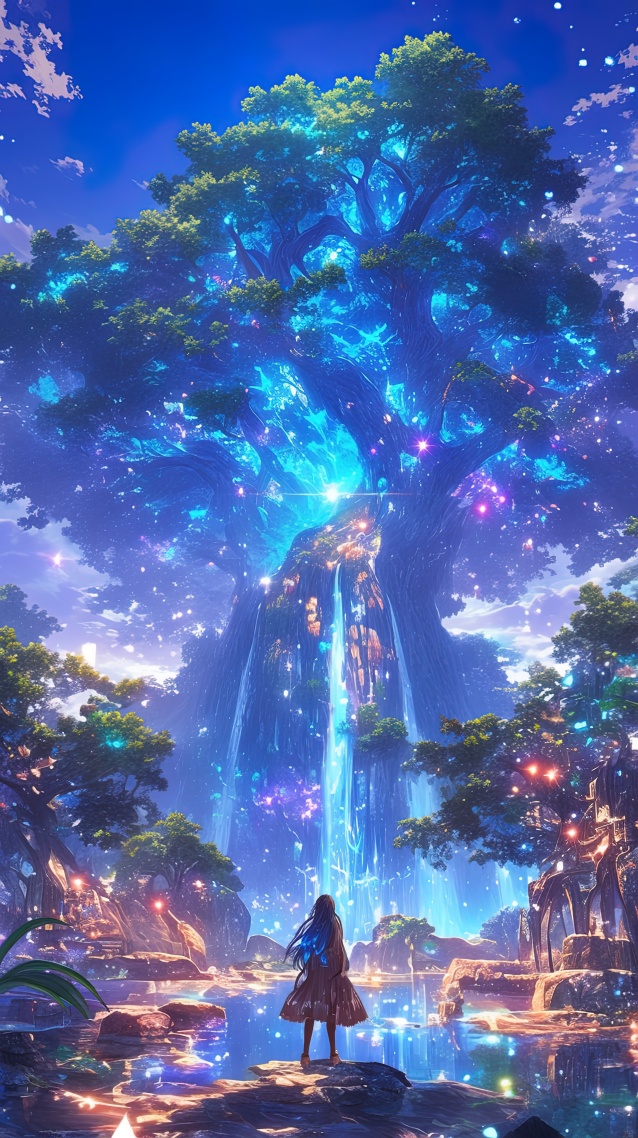 奇幻魔法森林中的長發少女