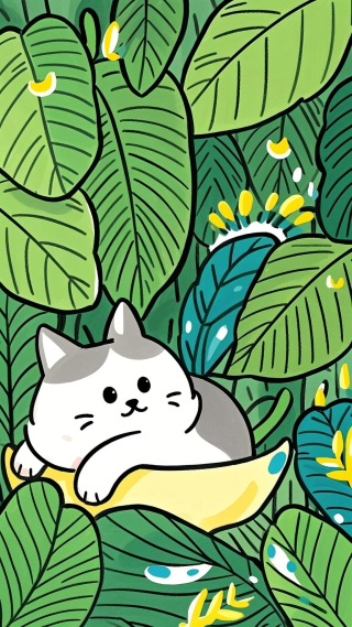 绿色护眼夏日可爱猫猫