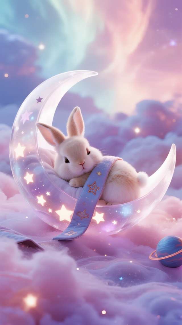 小兔子睡在月亮船上