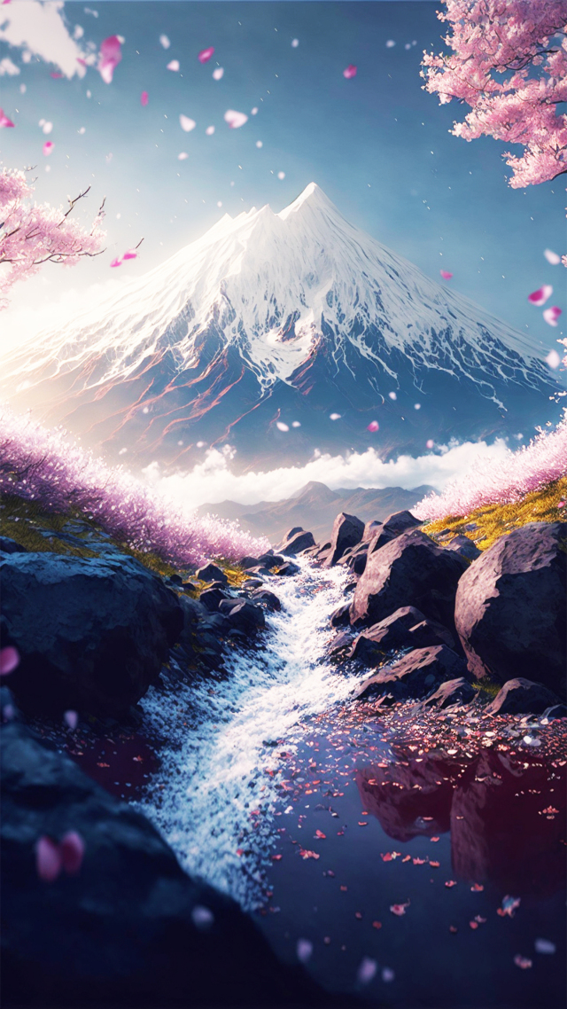 富士山下樱花
