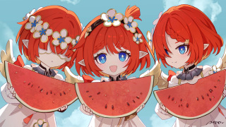 【百日绘画挑战Day87】缇宝
『夏风逐浪』12：00 a.m. 
「缇宝说拍完照片才能吃西瓜～」