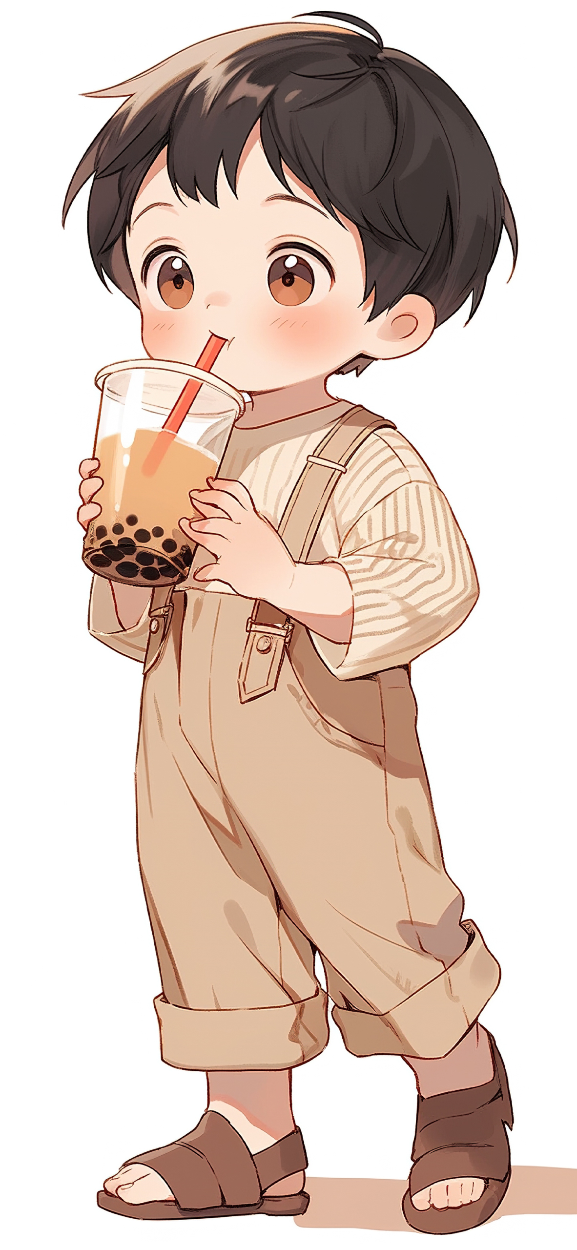喝奶茶的小男孩