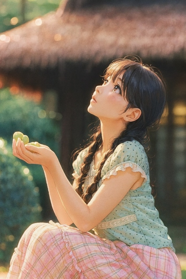抬头仰望少女