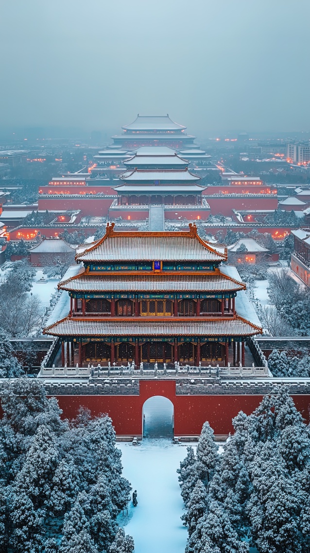冬日積雪古建築群