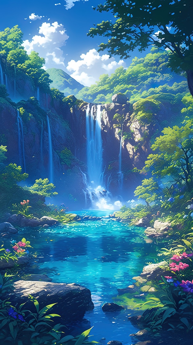 清新純淨高山瀑布