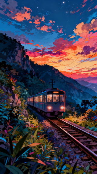 夕阳落日火车