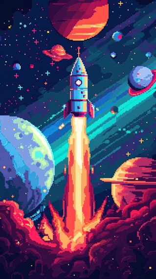像素风火箭升空