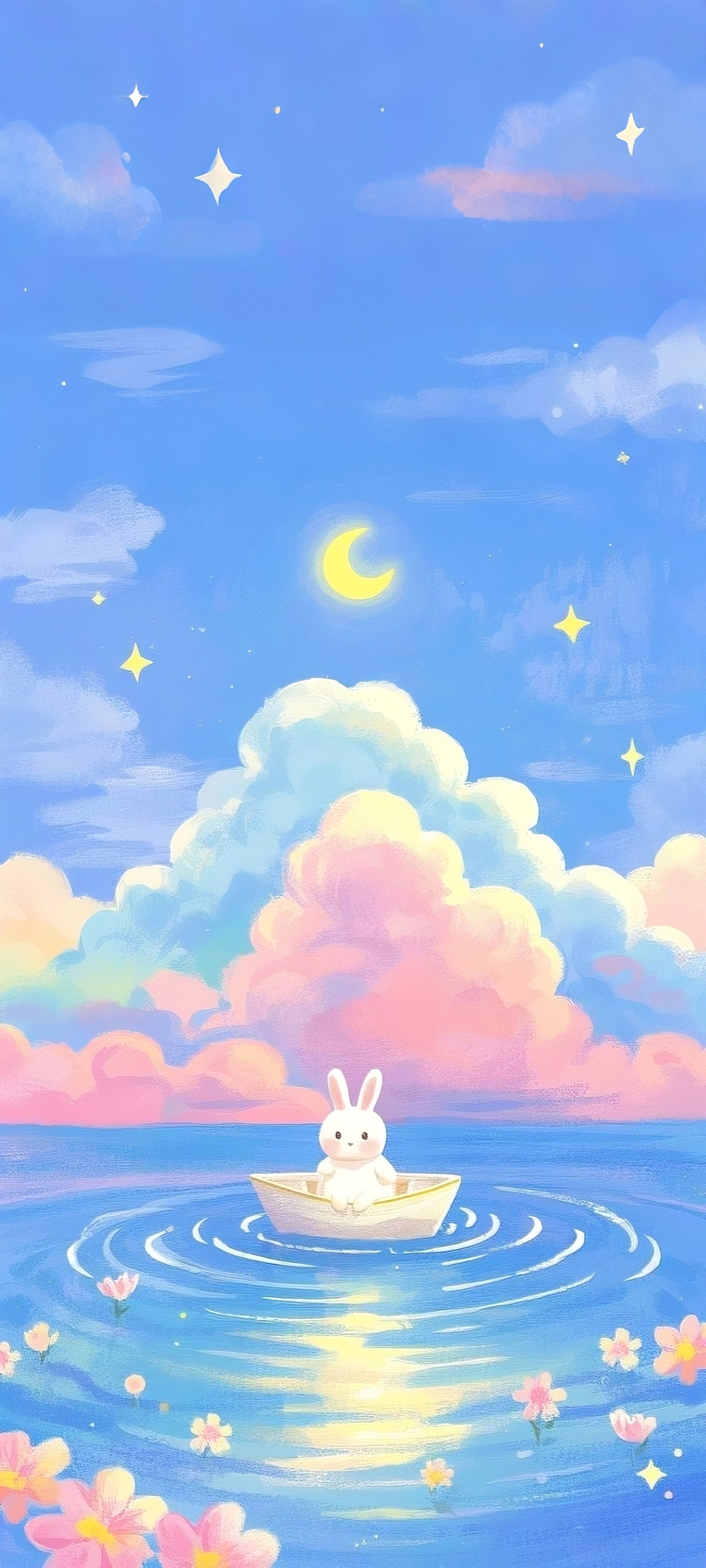 唯美星夜小船裡的粉兔奇遇