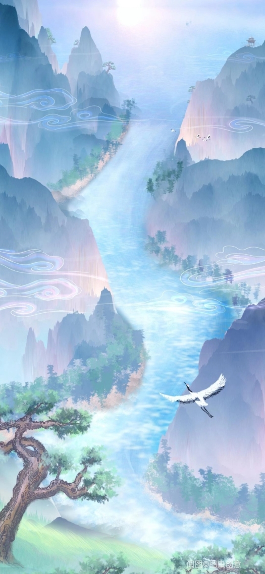 白鹤，绿水与青山