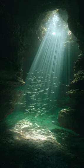 海窟凝光，鱼群逐影