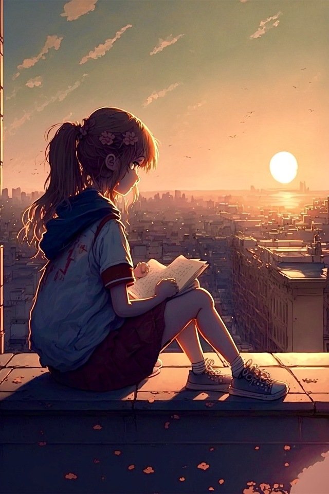 女孩 落日