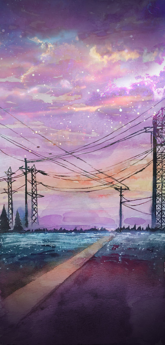 夕陽下的電線杆