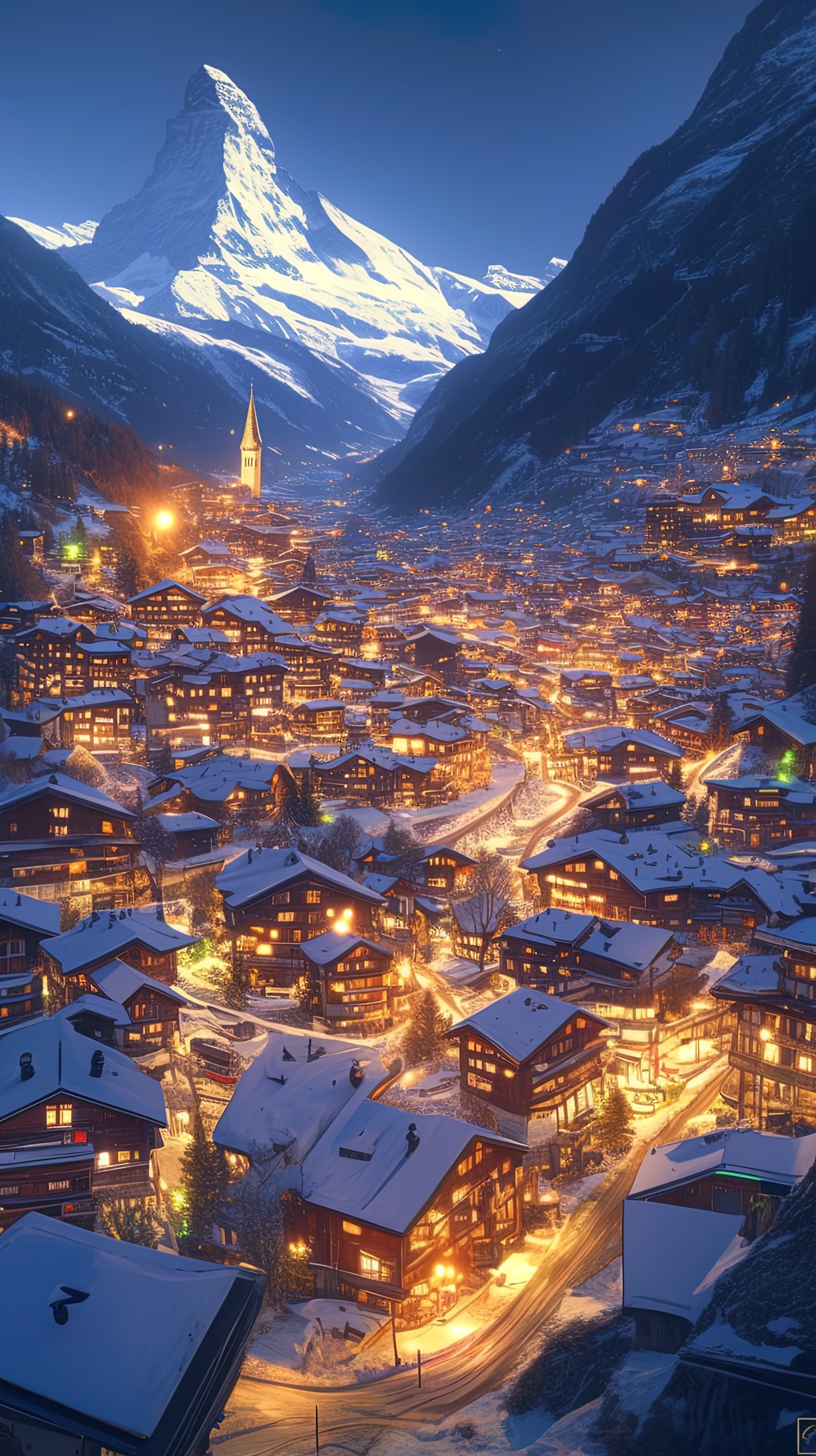 雪山小镇夜景