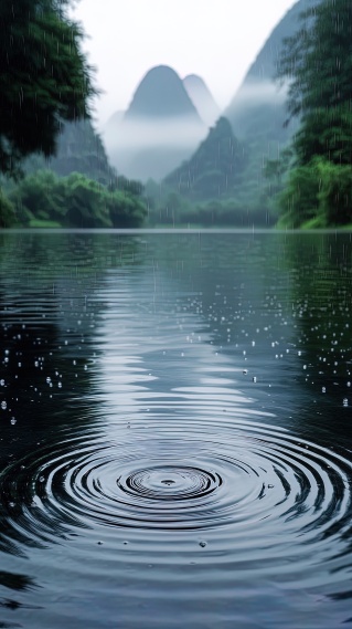 雨天漓江江面