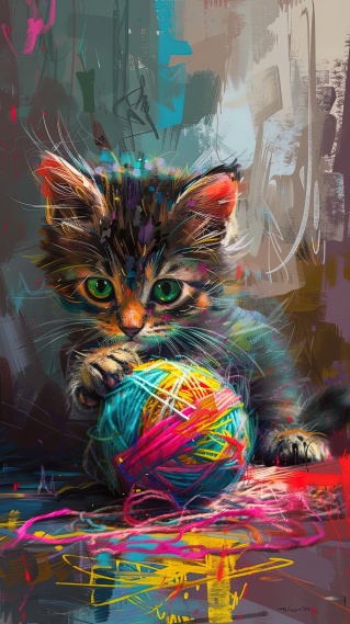 调皮油画小猫