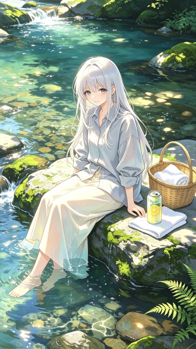 溪边青石少女