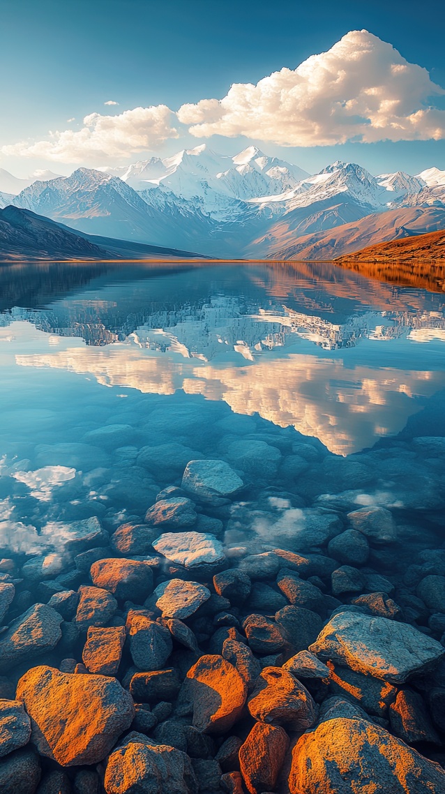 清澈高山湖水