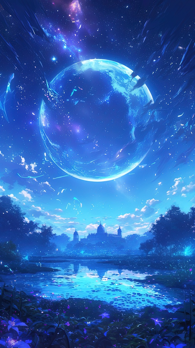 圆月月下森林
