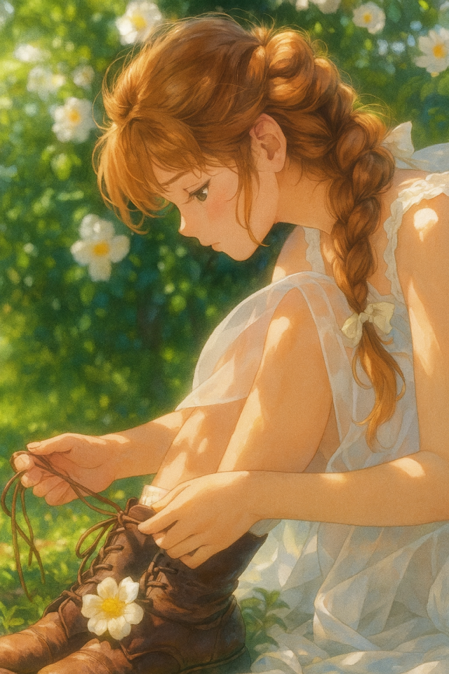 花与白裙子少女