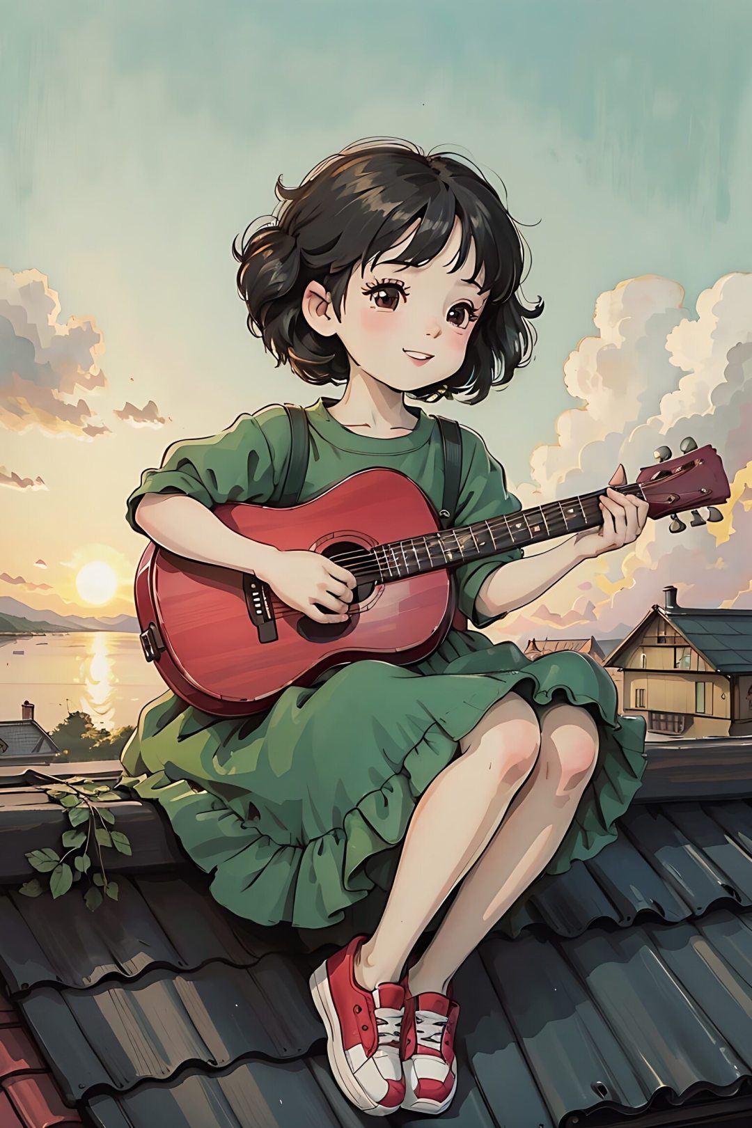 屋頂彈吉它的女孩