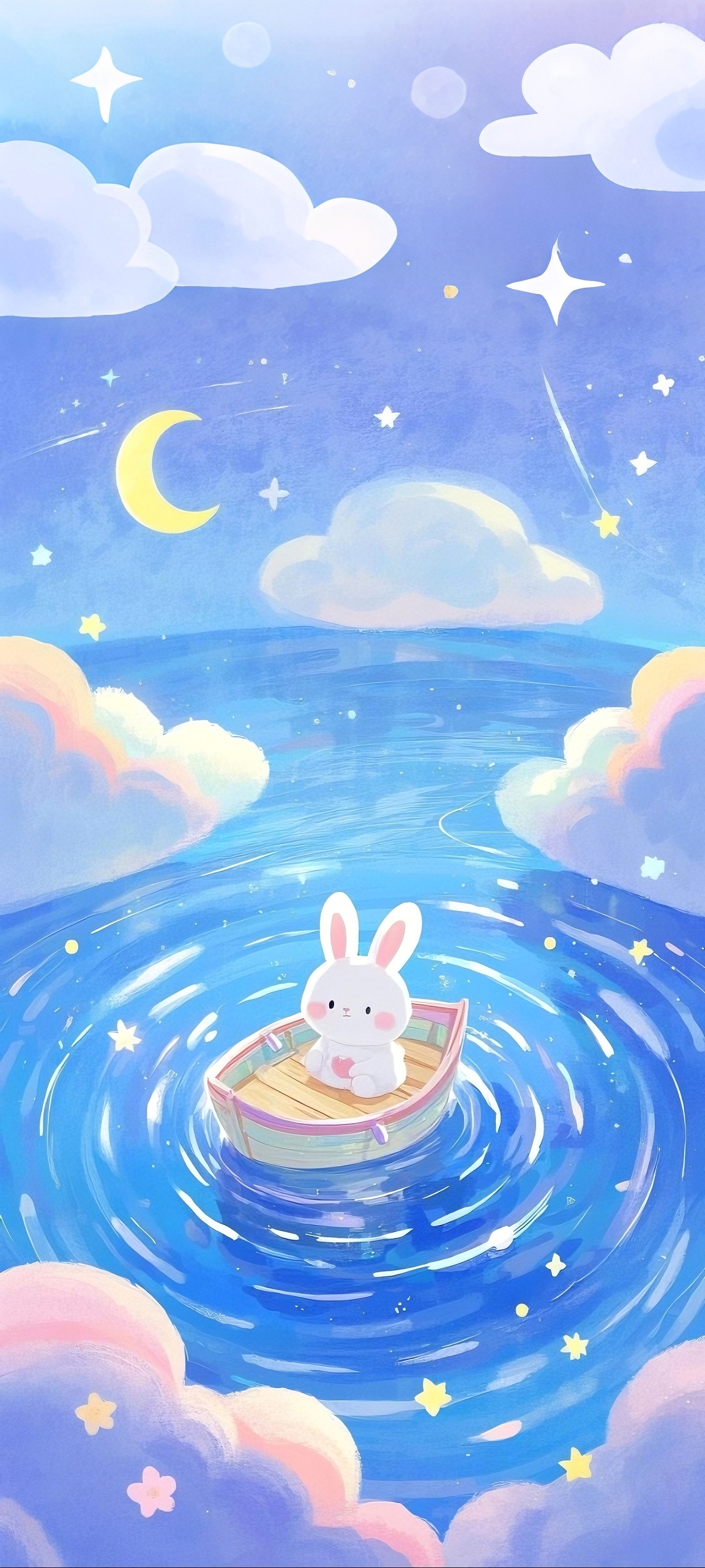 全屏唯美藍色漩渦遊湖小兔子