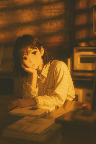 夕阳发呆少女