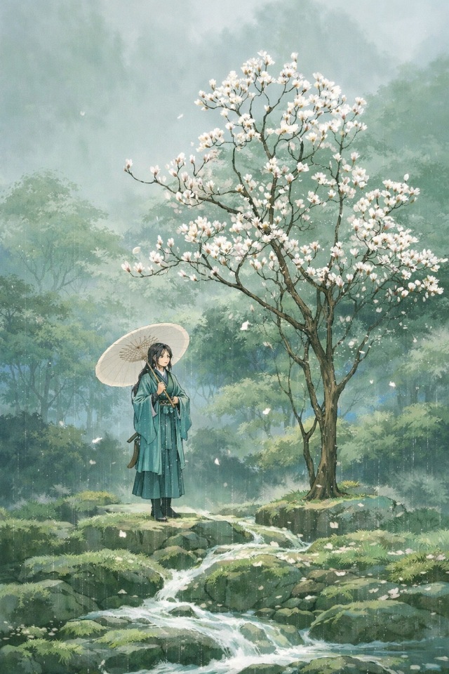 古风樱花树下